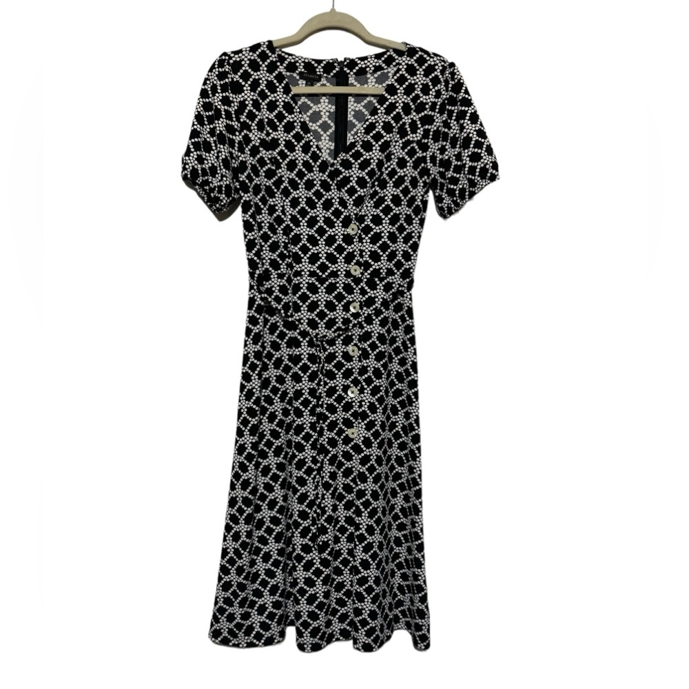 Talbots Black White Geometric Print Long Modest Midi Dress Women’s Size XS
